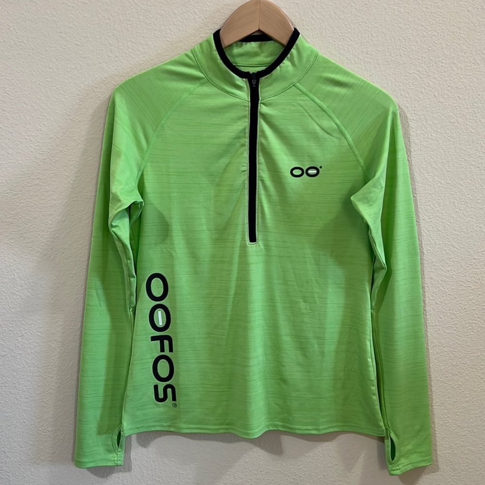 Oofos Feel The OO Women Small Tennis Running Lime Green‎ 1/4 Zip Top